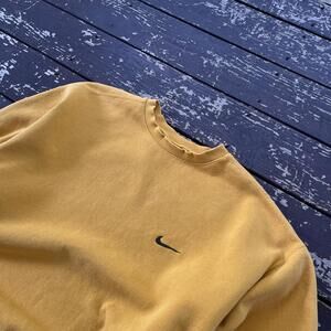(L) Vintage 90s Y2K Nike Crewneck Sweatshirt Yellow Dark Green Swoosh UO Oregon
